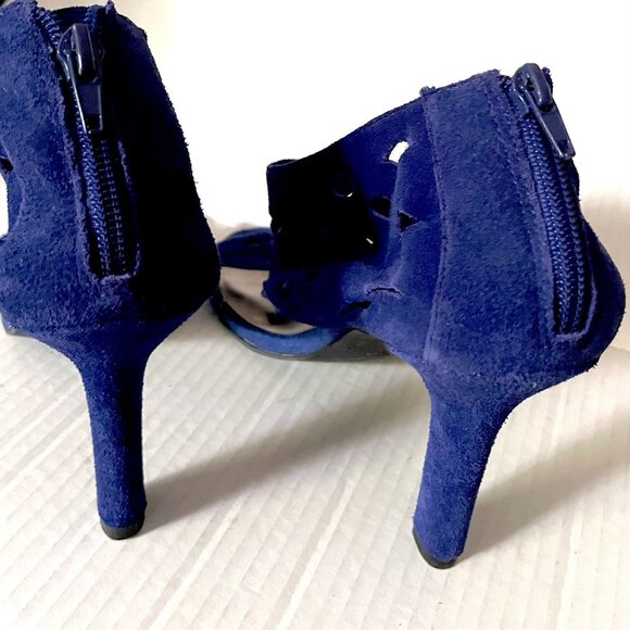 Steve Madden Blue Suede Cutout Caged Heels - Picture 6 of 8